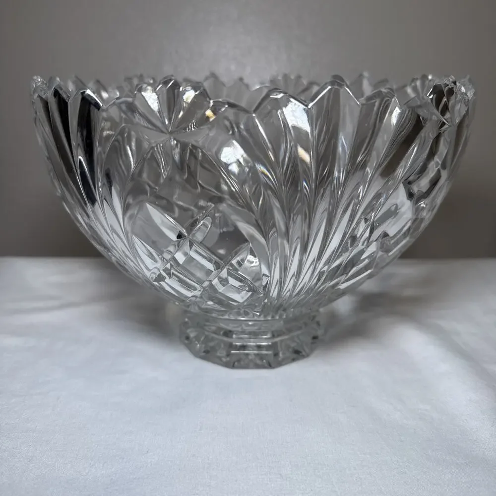 VTG Gorham Cut Lead Crystal Footed Pedestal Centerpiece Bowl 9” Heavy 1960's EUC